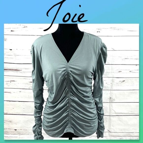 Joie Sage Green Ruched Blouse - Picture 1 of 16
